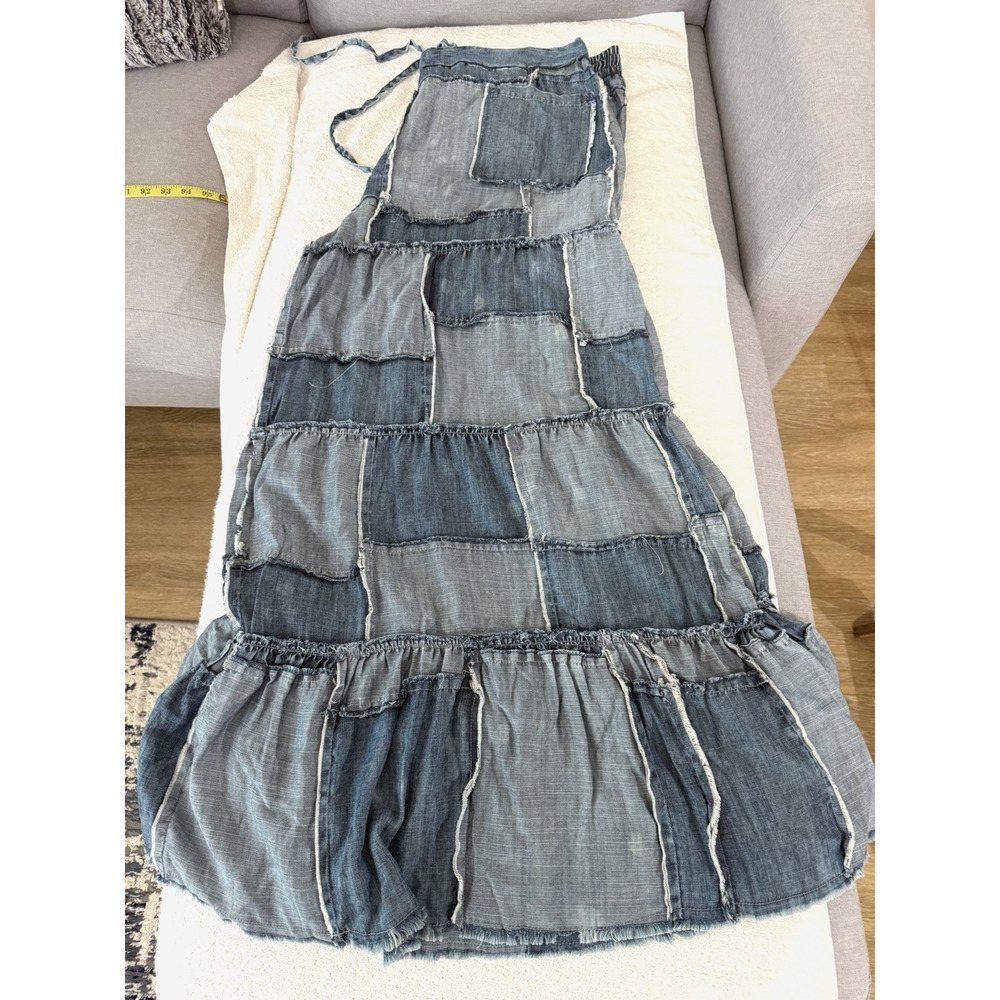 NWT Jaded Gypsy Distressed Patchwork Denim Tencel tiered Palazzo Pants Size L/X - Picture 12 of 16
